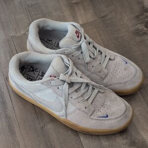 Nike Gray and Blue Force 58 Sneakers with Gum Sole
